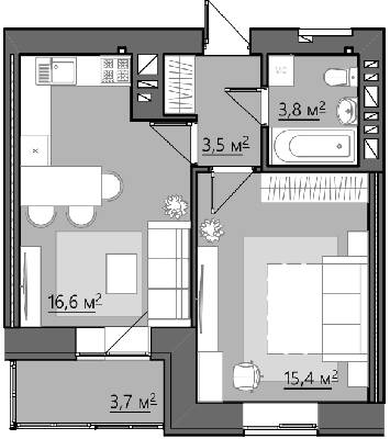 1-комнатная 43 м² в ЖК Семейный от 17 450 грн/м², Ровно