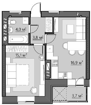 1-кімнатна 43.5 м² в ЖК Сімейний від 17 450 грн/м², Рівне