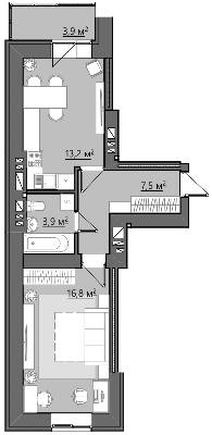 1-кімнатна 43.3 м² в ЖК Сімейний від 17 450 грн/м², Рівне