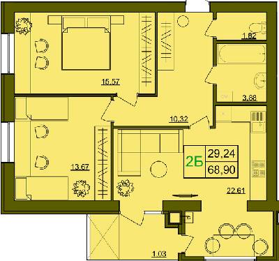 2-комнатная 68.9 м² в ЖК Лавровий от застройщика, Ровно