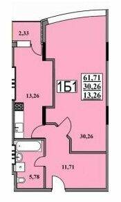 1-кімнатна 61.71 м² в ЖК Тихий центр від 18 000 грн/м², Черкаси