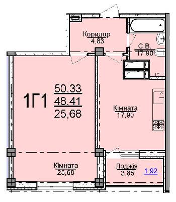 1-кімнатна 50.33 м² в ЖК Пушкіна від 19 000 грн/м², Черкаси