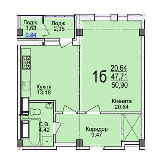 1-кімнатна 50.9 м² в ЖК Свято-Троїцький посад від 18 500 грн/м², Черкаси