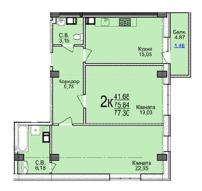 2-комнатная 77.3 м² в ЖК Свято-Троицкий посад от 15 000 грн/м², Черкассы