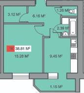 1-комнатная 38.81 м² в ЖК Новий Парковий от застройщика, Черкассы