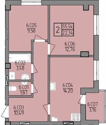 2-кімнатна 55.54 м² в ЖК на вул. Транспортна, 10 від 20 800 грн/м², Рівне