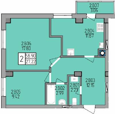 2-кімнатна 57.22 м² в ЖК на вул. Транспортна, 10 від 20 800 грн/м², Рівне