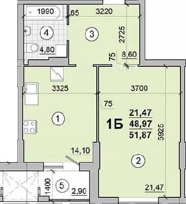 1-комнатная 51.87 м² в ЖК КиевSky от застройщика, Чернигов