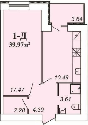 1-комнатная 39.97 м² в ЖК Парковый от 11 400 грн/м², Чернигов