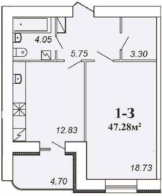 1-кімнатна 47.28 м² в ЖК Парковий від 13 000 грн/м², Чернігів