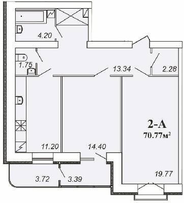 2-кімнатна 70.77 м² в ЖК Парковий від 12 300 грн/м², Чернігів