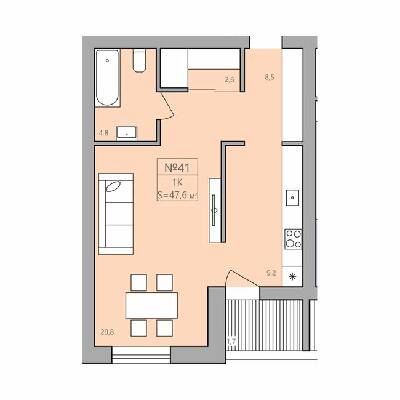 1-кімнатна 47.6 м² в ЖК ЕкоДім від 11 000 грн/м², с. Петриків