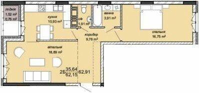 2-кімнатна 62.91 м² в ЖК Канада від 11 500 грн/м², м. Чортків