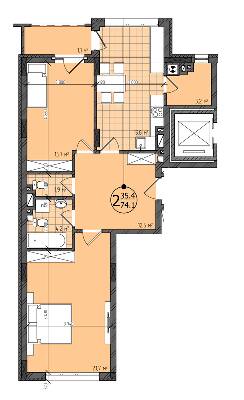 2-кімнатна 74.1 м² в ЖК Престижний від 21 350 грн/м², Чернівці