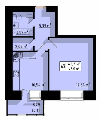 1-комнатная 42.7 м² в ЖК на ул. Бенцаля, 7 от застройщика, Тернополь