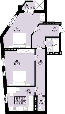 2-кімнатна 69.88 м² в ЖК Білогірський від 12 300 грн/м², Тернопіль