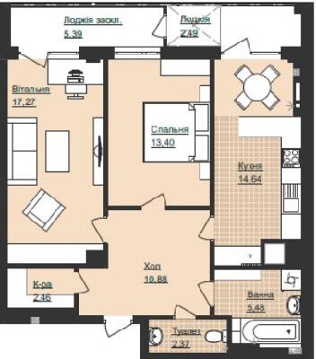 2-кімнатна 74.38 м² в ЖК Щастя від забудовника, Тернопіль