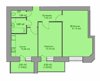 2-кімнатна 62.28 м² в ЖК Комфорт Таун плюс від 16 300 грн/м², с. Петриків