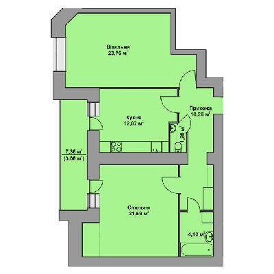 2-кімнатна 77.58 м² в ЖК Комфорт Таун плюс від 17 050 грн/м², с. Петриків