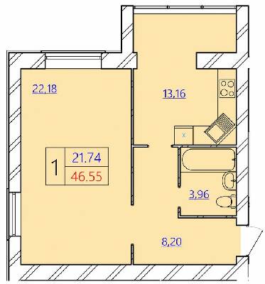 1-кімнатна 46.55 м² в ЖК Avila Gold від 10 000 грн/м², Хмельницький