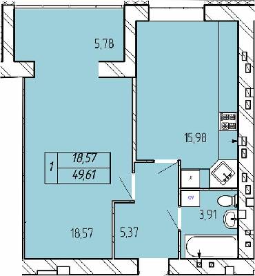 1-комнатная 49.61 м² в ЖК Гармонія-3 от 12 500 грн/м², Хмельницкий