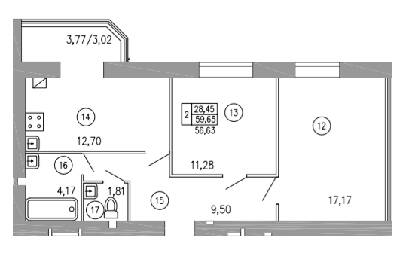 2-кімнатна 59.65 м² в ЖК Затишний від забудовника, Хмельницький