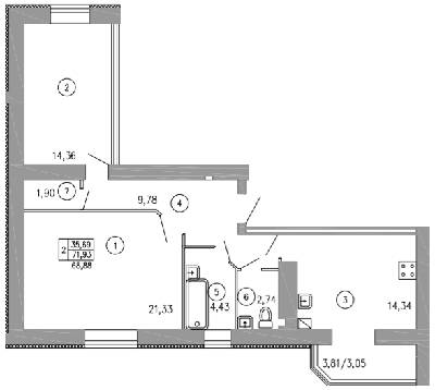 2-кімнатна 71.93 м² в ЖК Затишний від забудовника, Хмельницький