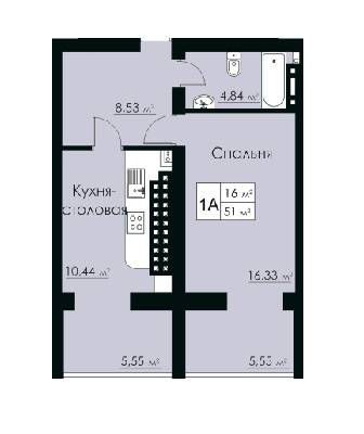 1-комнатная 51 м² в ЖК Марко Поло от 25 000 грн/м², с. Крыжановка