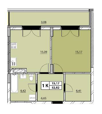 1-комнатная 52.82 м² в ЖК Гиацинт-Люкс от застройщика, Львов