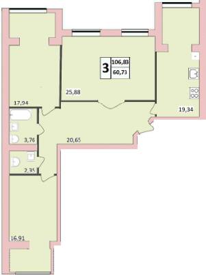 3-кімнатна 106.83 м² в ЖК на вул. Зарічанська, 3/3Б від 9 950 грн/м², Хмельницький