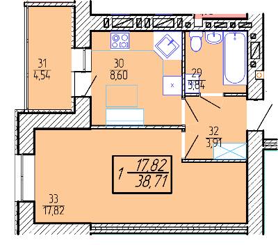 1-кімнатна 38.71 м² в ЖК Приозерний від 10 300 грн/м², Хмельницький