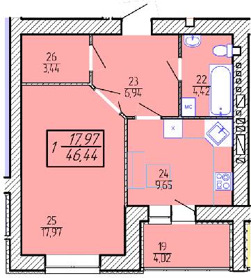 1-комнатная 46.44 м² в ЖК Приозерный от 10 300 грн/м², Хмельницкий