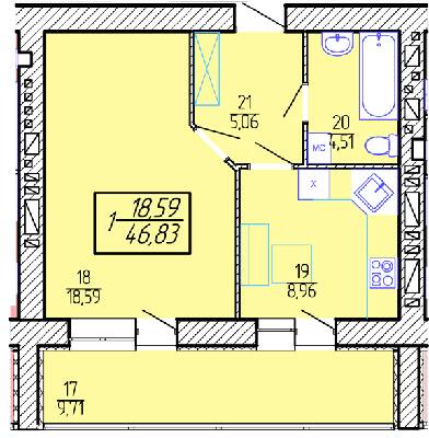 1-кімнатна 46.83 м² в ЖК Приозерний від 12 000 грн/м², Хмельницький