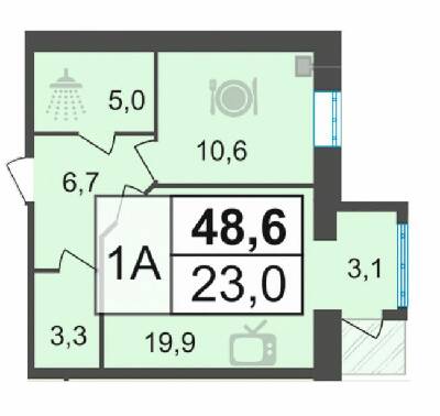 1-комнатная 48.6 м² в ЖК PodilSky от застройщика, г. Каменец-Подольский