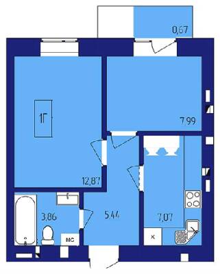 1-комнатная 38.61 м² в ЖК Варшавський от застройщика, г. Нетешин