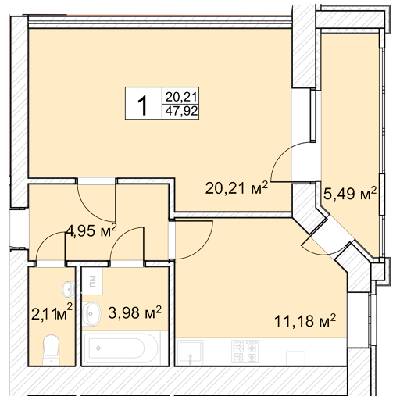 1-кімнатна 47.92 м² в ЖК Прага від 9 900 грн/м², м. Старокостянтинів