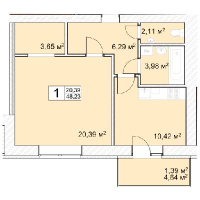 1-комнатная 48.23 м² в ЖК Прага от 9 900 грн/м², г. Староконстантинов