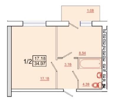 1-комнатная 34.97 м² в ЖК Городок Северный от 8 400 грн/м², Хмельницкий