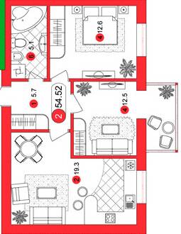 2-комнатная 54.52 м² в ЖК Парковый городок от 15 500 грн/м², Ивано-Франковск