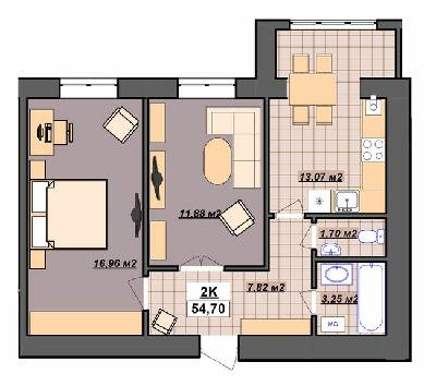 2-комнатная 54.7 м² в ЖК Гетьманский от 12 800 грн/м², Ивано-Франковск