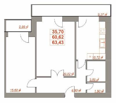 2-комнатная 63.43 м² в ЖК Ювілейний от 10 500 грн/м², Ивано-Франковск