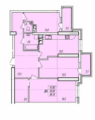 3-комнатная 90.1 м² в ЖК Дмитриевский от застройщика, Одесса