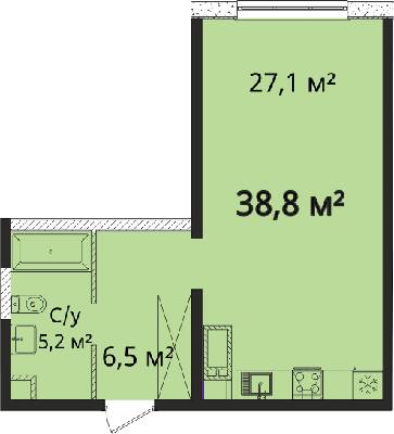 1-комнатная 38.8 м² в Апарт-комплекс Литературный от 25 350 грн/м², Одесса