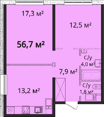 2-кімнатна 56.7 м² в Апарт-комплекс Літературний від 25 150 грн/м², Одеса