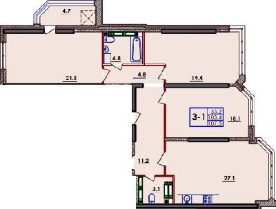 3-кімнатна 107.5 м² в ЖК Хвиля від 18 700 грн/м², Одеса