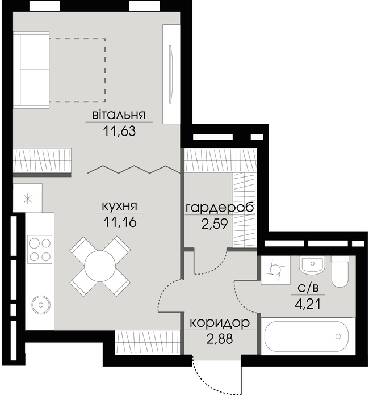 1-кімнатна 32.47 м² в ЖК Echo Park 2 від 35 000 грн/м², с. Петропавлівська Борщагівка