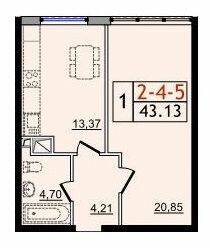 1-кімнатна 43.13 м² в ЖК П'ятдесят четверта перлина від 18 050 грн/м², с. Крижанівка