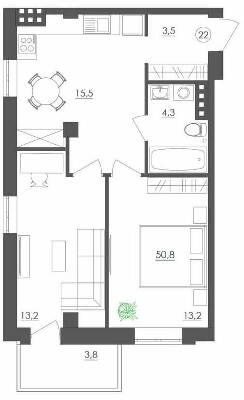 2-комнатная 50.8 м² в ЖК Дом на Мещанской от 29 350 грн/м², Одесса