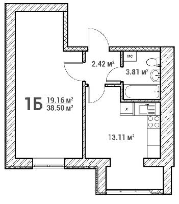 1-комнатная 38.5 м² в ЖК Молодежный городок от 16 000 грн/м², с. Крюковщина