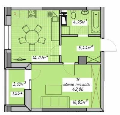 1-комнатная 42.86 м² в ЖК Otrada Sky от застройщика, Одесса